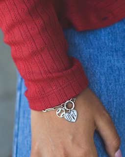 NEW - Stainless Steel Baseball & Love Charm bracelet - Polished and Shiny - Waterproof, all things proof - Baseball Mom - Sport Mom
